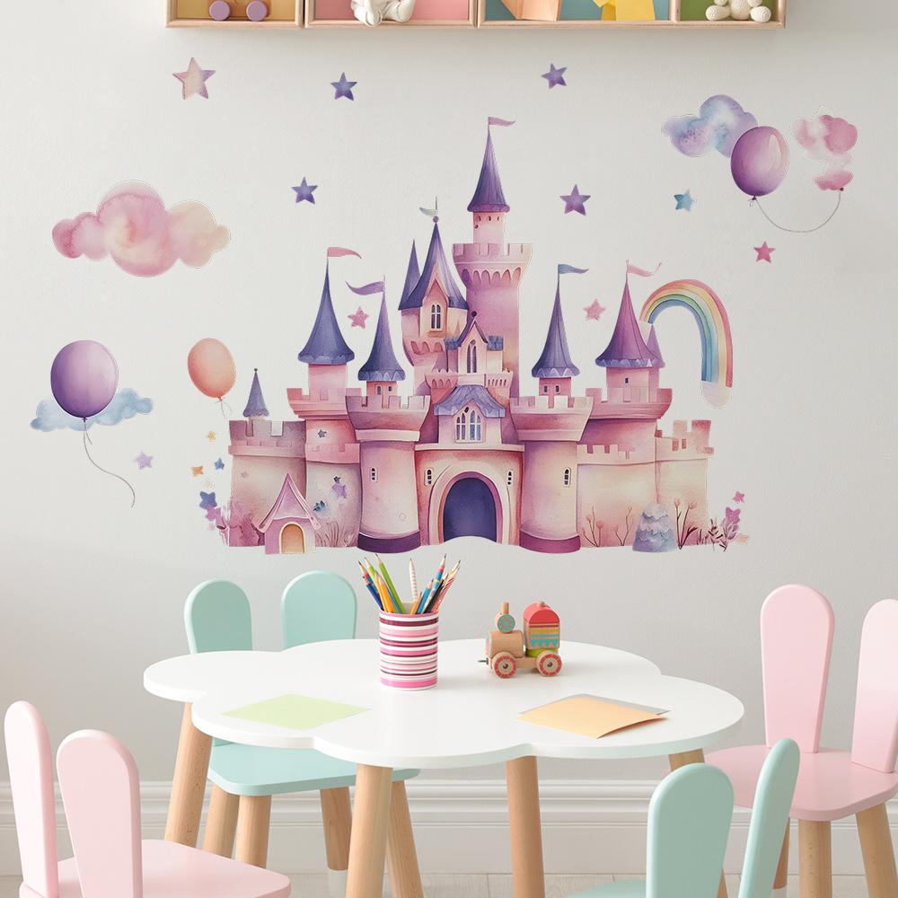 2 Pcs Cartoon Dream Castle Balloon Bedroom Living Room Home Wall Background Beautification Decoration Wall Stickers