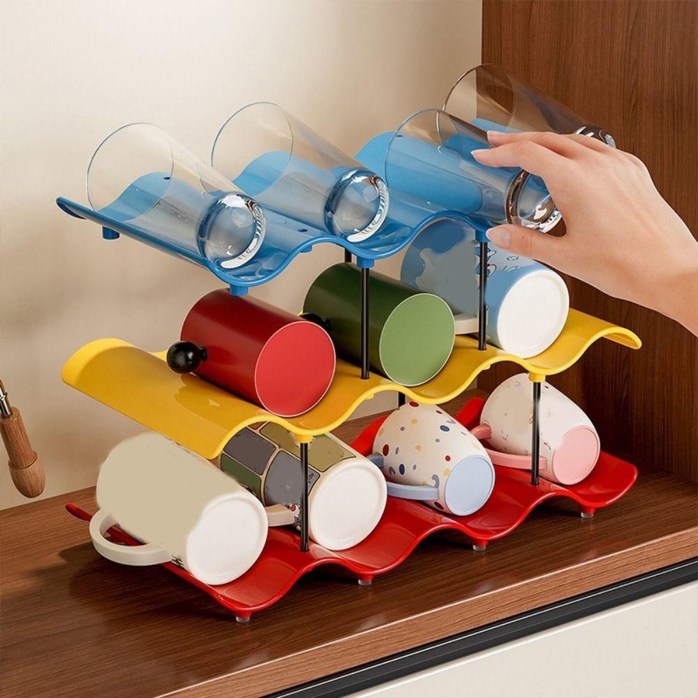 2/3/4 Layers Wavy Multi-layer Finishing Rack Large Capacity Plastic Water Cup Holder Anti-Fall Saving Space