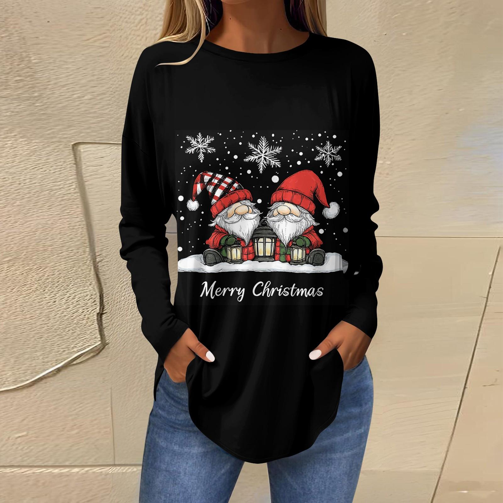 

Женская свободная футболка с длинным рукавом с круглым вырезом и принтом, верхний пуловер L чёрный