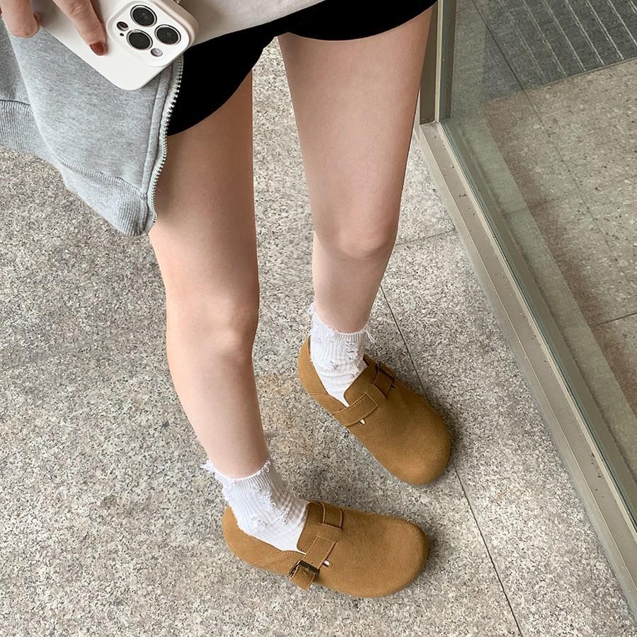 Cow velvet soft-soled shoes women's new autumn versatile retro bag head Boken flat-soled one-pedal single shoes
