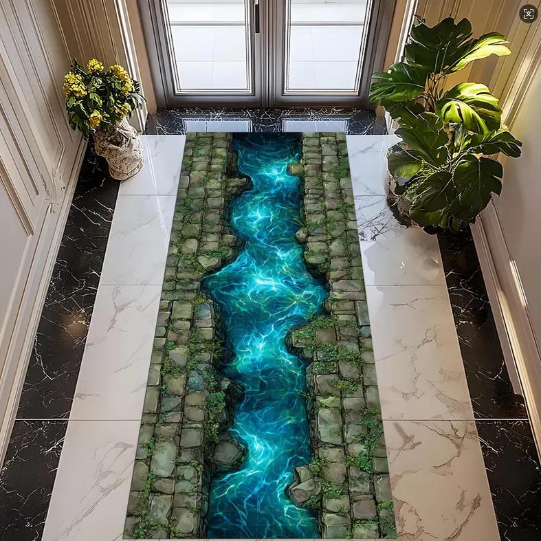 3D Visual Illusion Runner Rugs Cliff Crack Print Hallway Floormat Modern Art Home Decor Non-Slip Carpet for Living Room Bedroom