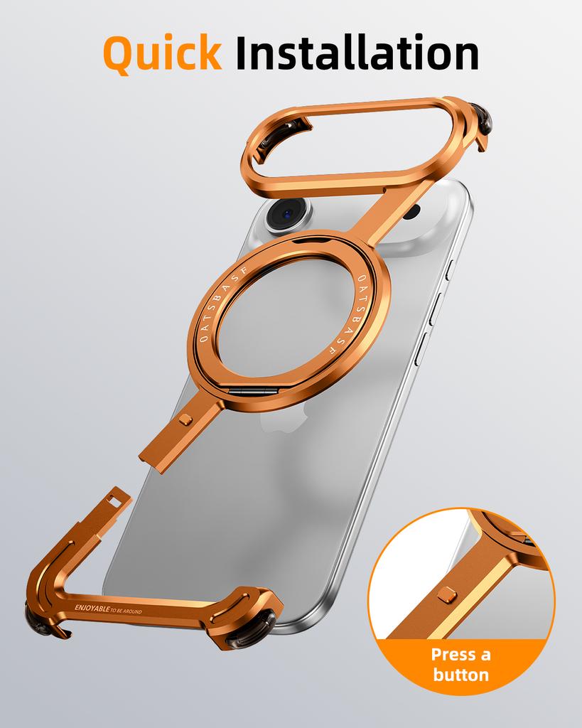 Oatsbasf Μεταλλική Θήκη Κινητού Χωρίς Πλαίσιο για iPhone Air/17 Pro/Pro Max/17 με Περιστρεφόμενη Βάση Δακτύλιο 360° Αντικραδασμική Θήκη με Προφυλακτήρα