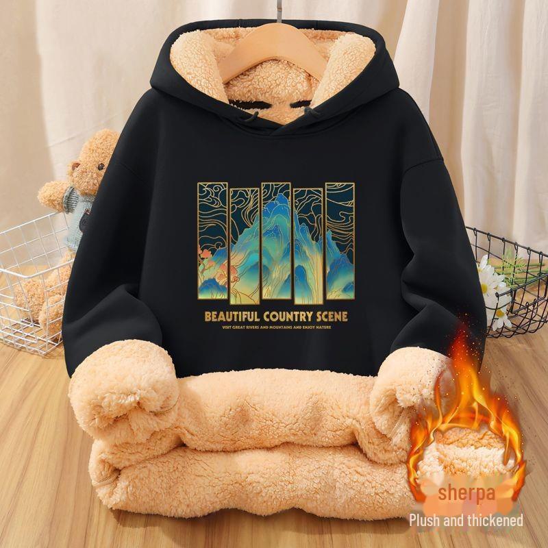 National Trend Men's Velvet Hooded Sweatshirt - Thickened, Warm Lambskin Jacket for Fall/Winter 2022, Youthful and Stylish.