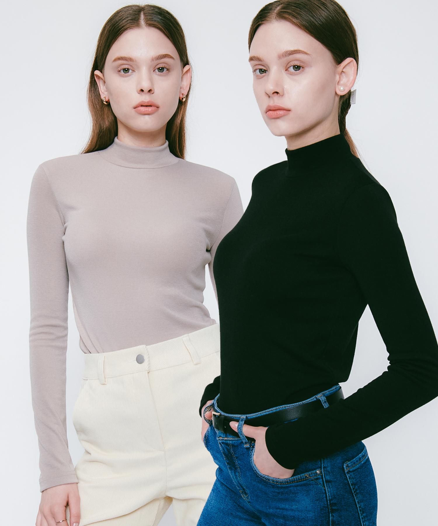 Rosiro [Set] Lossy Half Neck Pola Knit Beige/Free