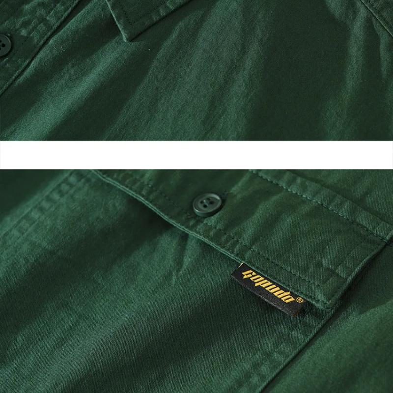 Camisas Cargo Estilo Japonês para Homens Camisa de Verão de Manga Curta 100% Algodão Puro Casual Solta Tops Masculinos Nova Moda Camisa de Bolso Duplo Juventude