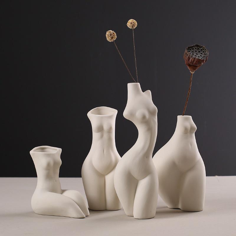 Nordic White Ceramic Human Body Art Vase - Decorative Sculpture for Home