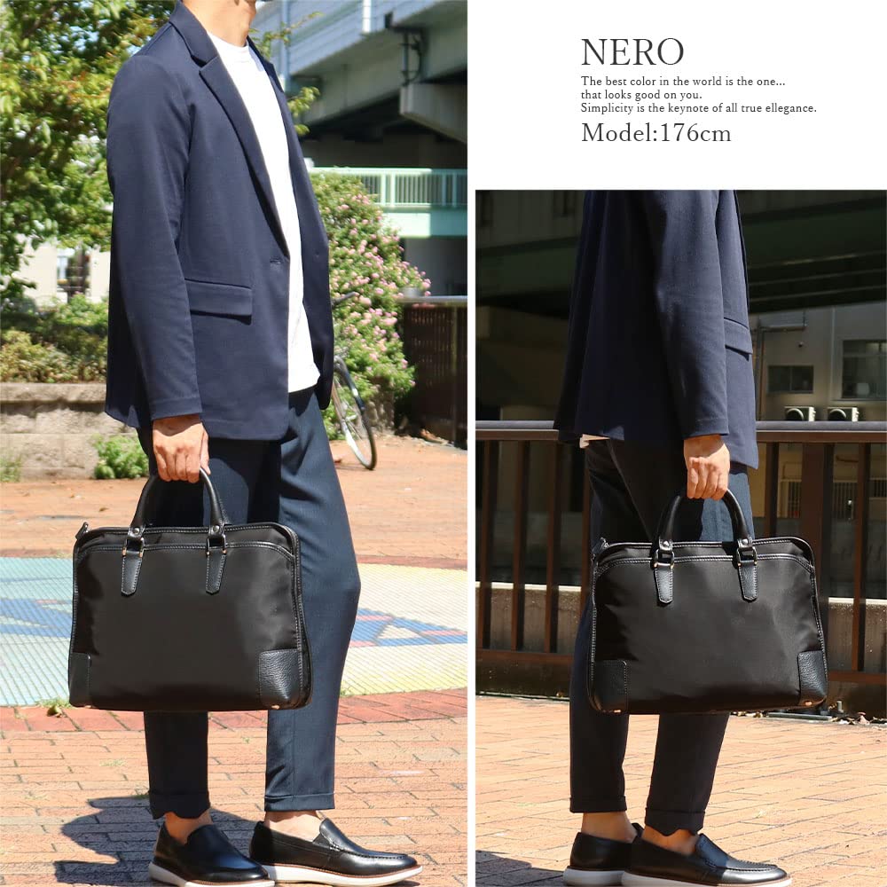 STEFANOMANO Time Briefcase in Limonta Nylon and Genuine Luxury Large Made in Italian Leather Business Perfect for Commuting and Office [Limited Offer]