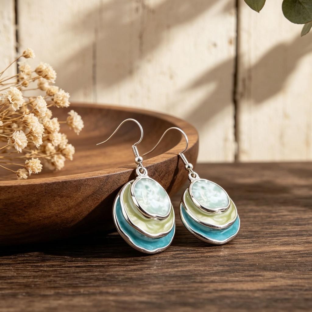 European and American popular hand-painted three-layer round cake earrings Bohemian women's temperament versatile earrings