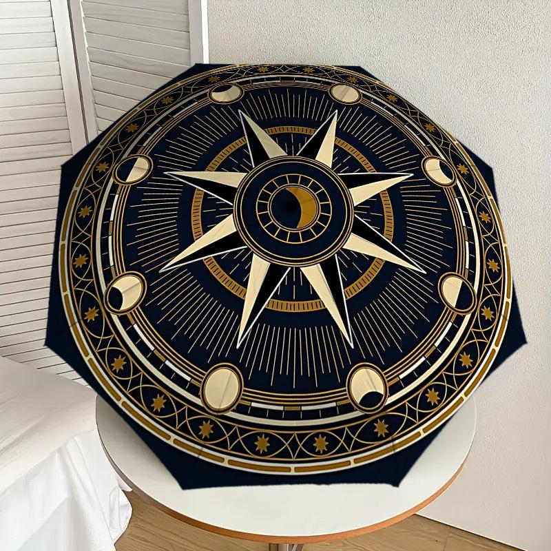 Compass Rose Design Umbrella: A Stylish and Functional Companion for Outdoor Adventures, Featuring Automatic Opening/Closing Mechanism, Lightweight