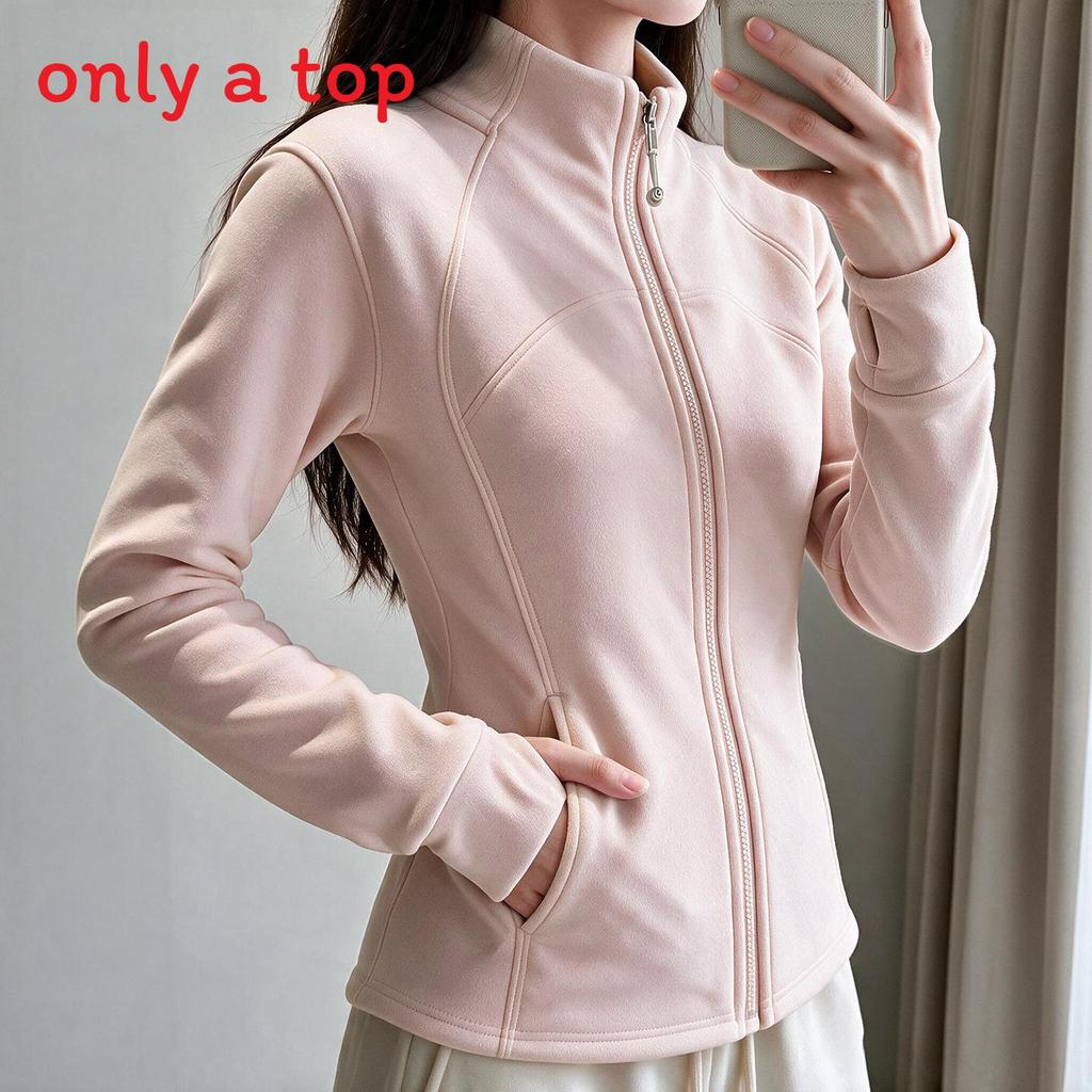 Womens Fleece Hoodie Jacket With Stand Collar And Solid Color For Commuting And Warmth