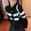 Vintage turtleneck black and white striped knitted cardigan women's autumn winter contrasting colors oversized sweater lazy coat