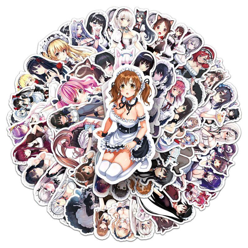 50Pcs Anime Cartoon Maid Stickers Cute Beauty Computer Cartoon Graffiti Suitcase Notebook Computer DIY Decoration Sticker Toy
