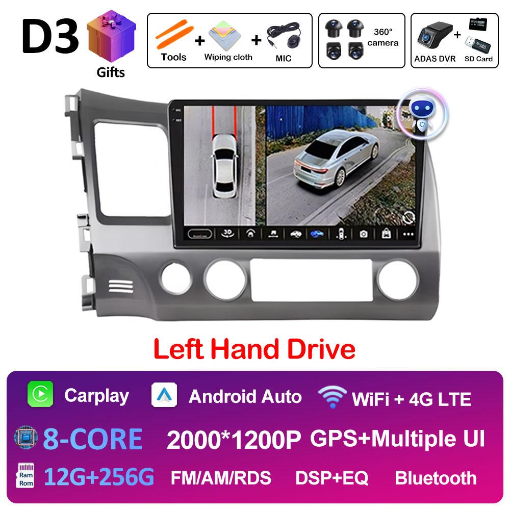 Android Auto Wireless Carplay For Honda Civic 8 2005 2006 2007 2008 - 2012 Car Multimedia Video Radio Player GPS Navigation WIFI