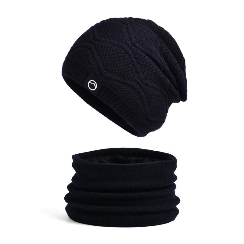 Winter hat, scarf, two-piece cover, women's outdoor velvet, thermal ear protector, muff, knitted wool hat.