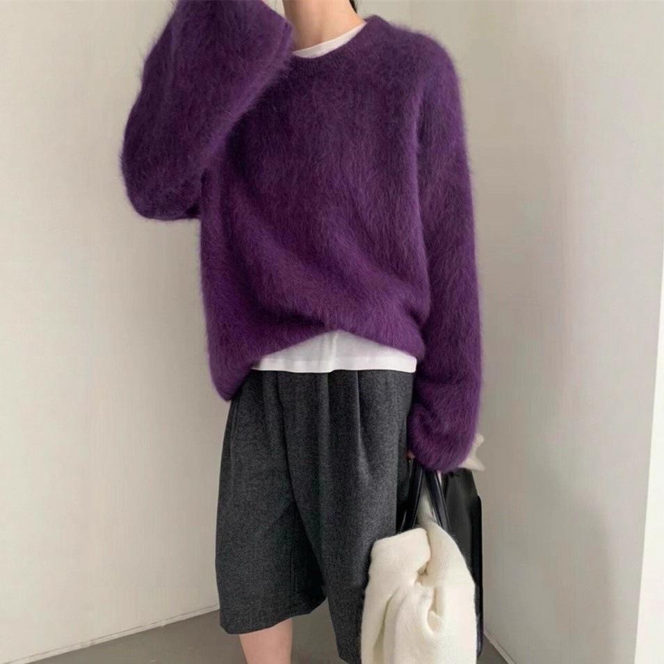 Luxurious Soft Rabbit Fur Sweater - Women's Loose Knit Pullover for Autumn & Winter