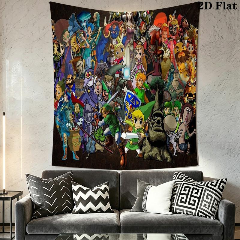 Zelda'S Epic Adventure Hero'S Journey Unfolded Tapestry Fashion Print Background Cloth Soft Background Cloth Background Wall Hanging Cloth