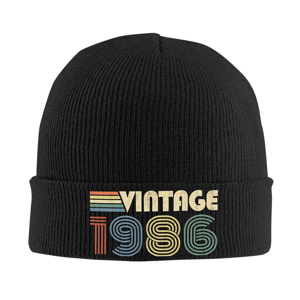 Born in 1986 vintage age 40 years old funny 40th birthday Rib Knit Cuffed Beanie For Unisex  Warm Knitted Skull Cap