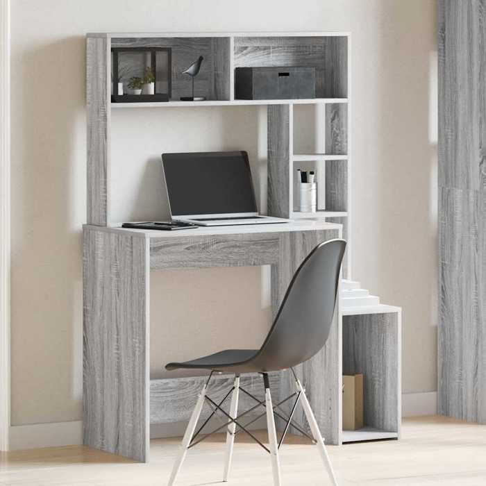 VidaXL Bureau avec étagères sonoma gris 100x45x140cm bois d'ingénierie, bureau d'ordinateur, bureau debout, bureau avec 860441