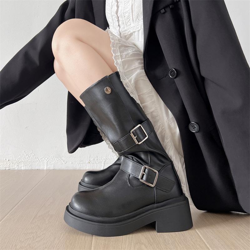 Mode High-End Britische Plateau-Ritterstiefel Damen 2025 Neu Sommer mit Rock Vielseitige Weichsohlen-Langstiefel