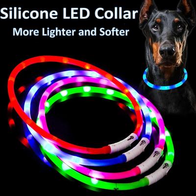 Silikon-LED-Hundehalsband, wiederaufladbar, 3 Arbeitsmodi, heller, weicher, max. 70 cm, Nachtsicherheit, blinkendes Leuchthalsband, Anti-Verlust
