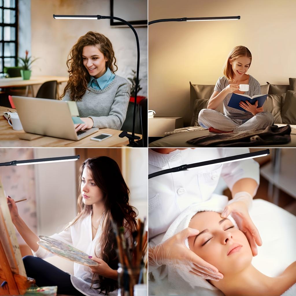 Desk Lamp Clip On LED Desk Lamp 3 Color Modes Brightness Dimmable Table Lamp Metal Clip 360° Adjustable Gooseneck Reading Lamp