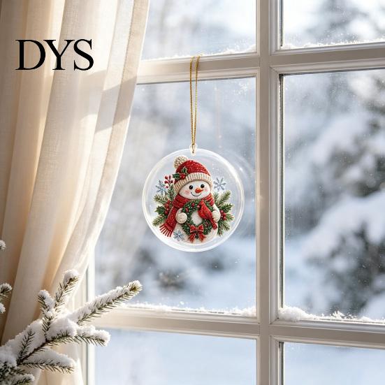 Decorative Xmas Tree Baubles Christmas Acrylic Hanging Ornament, Double Side Printed Santa Pendant for Window, Holiday Ornaments 2D Flat Festive Decor