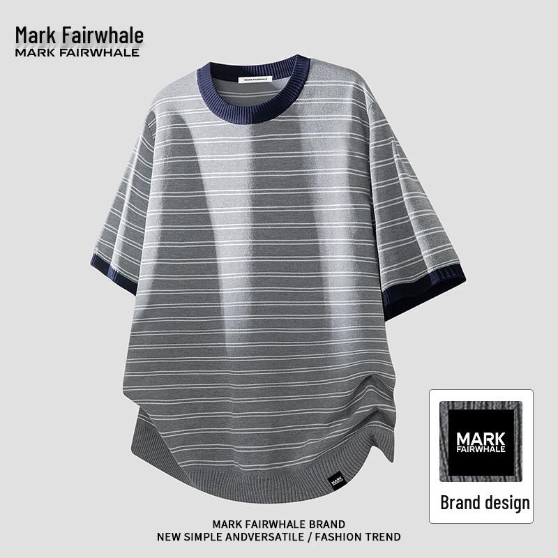 Mark Fairwhale Men s American Striped Color-block Short Sleeve Knitted T-shirt L