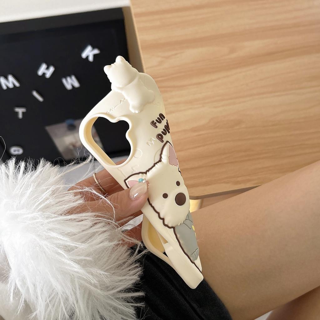 For iPhone 16 Silicone Case Cute Highland Terrier Design Shockproof Phone Back Cover