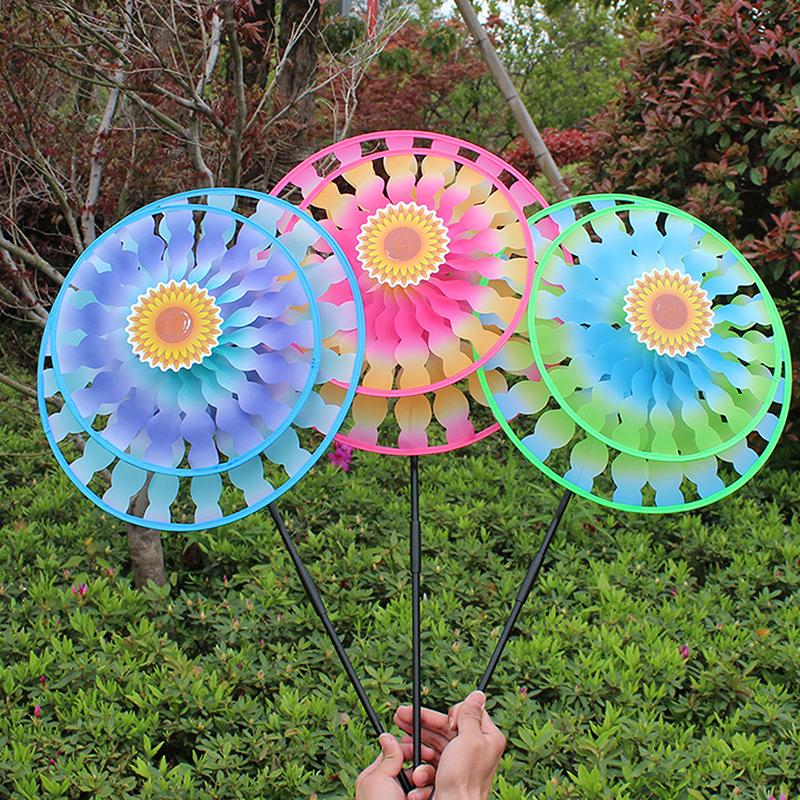 1 Piece Colorful Double Layer Stakes Windmill Exquisite Garden Wind Spinner Yard Decoration For Kid Outdoor Gatherings Lawn