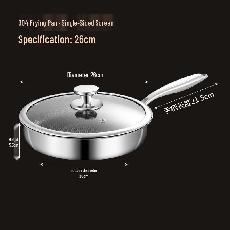 OEING 304 Stainless Steel 3-Ply Non-stick Frying Pan 26 cm