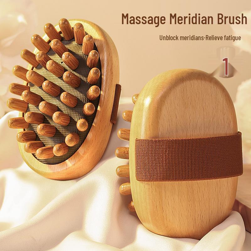 Sandalwood Air-Cushion Meridian Massage Brush for Abdominal and Liver Stimulation