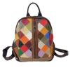 Retro Damentasche Farbiger Leder Plaid Splicing Rucksack Damentasche Erste Schicht Rindsleder Reiserucksack Vielseitig