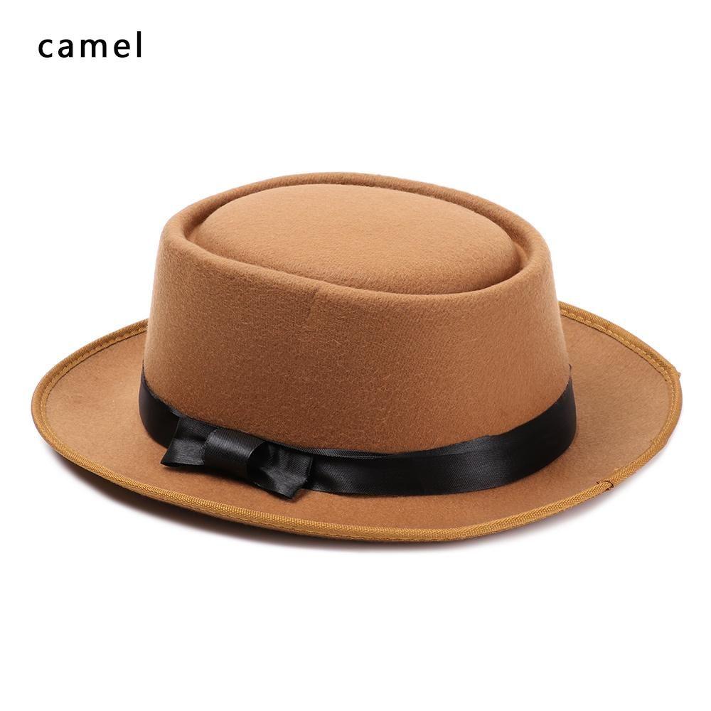 New Fashion Vintage Wide Brim  Jazz Cap Woolen Dress Dance Party Flat Top Panama Jazz Caps Fedora Hat Cowboy Hat