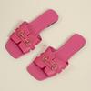 Wear Metal Buckle Square Head Flat Slippers Women's Summer New Sandals Large Size Slippers