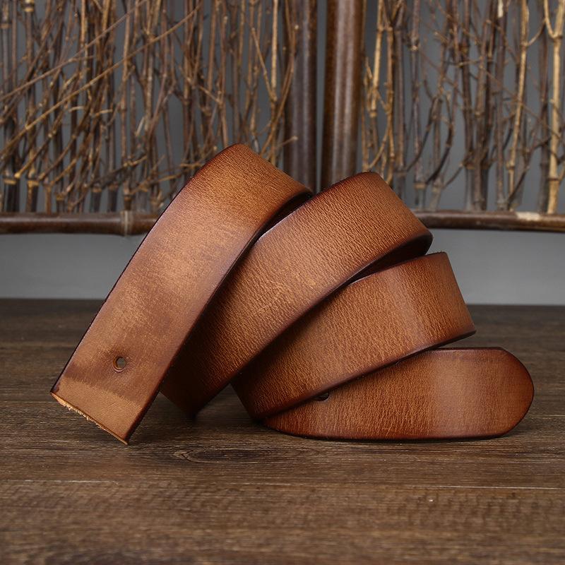 Headless Embossed Belt Men'S Genuine Leather Pin Buckle First Layer Pure Cowhide Strip Retro Trend Buckle-Free Belt Belt Does Not Take The Lead