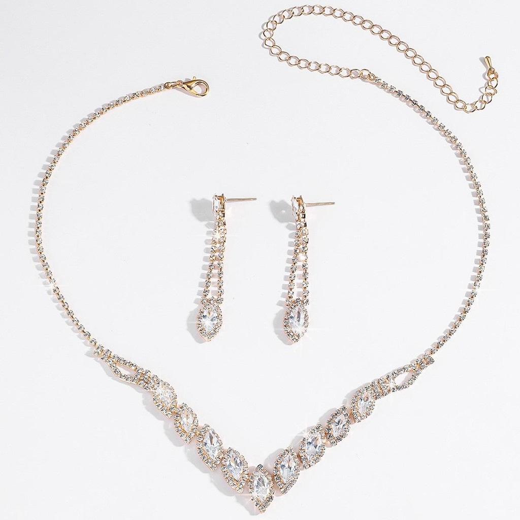 Elegant European Style Women's Necklace with Rhinestone Zircon Earrings