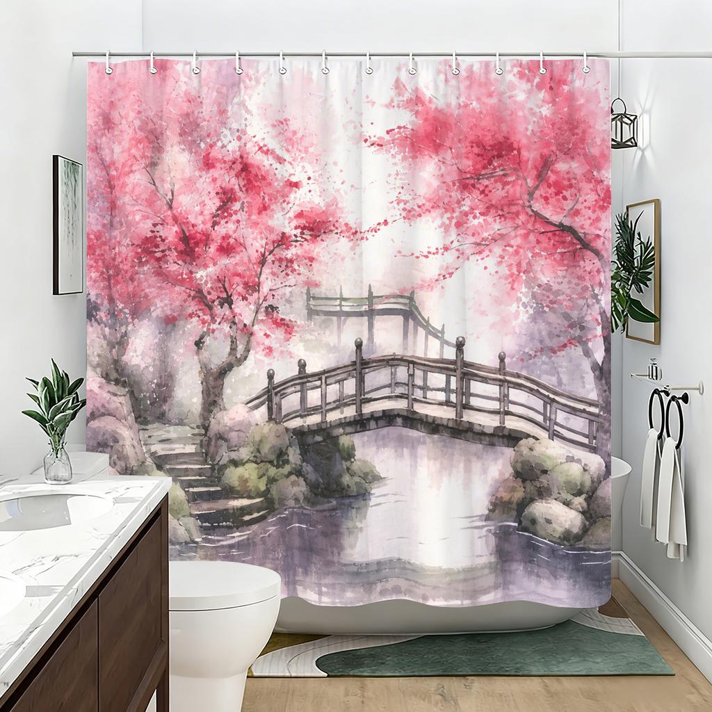 Vibrant Themed Polyester Bathtub Curtain - Stylish Printed Shower Curtain for Bathroom Decor, Charming Bathroom Accessory