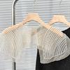 Japanese Women Girl Fake Collar Shawl Scarf Faux Pearls Beading Vintage Shoulder Wrap Sheer Organza Half Shirt Poncho