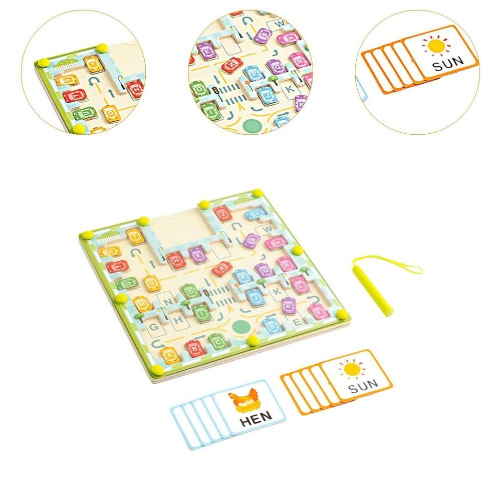 Wooden Magnetic Color Words Maze 26 English Letters Magnetic Beads Puzzle Maze Girls Party Favors