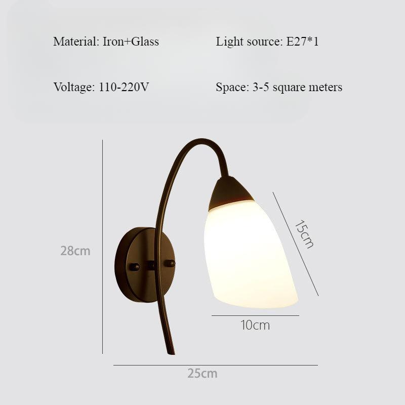 Modern Minimalist Bedroom Bedside Wall Light LED Creative Living Room Wall Light American Corridor Staircase Light White Glass