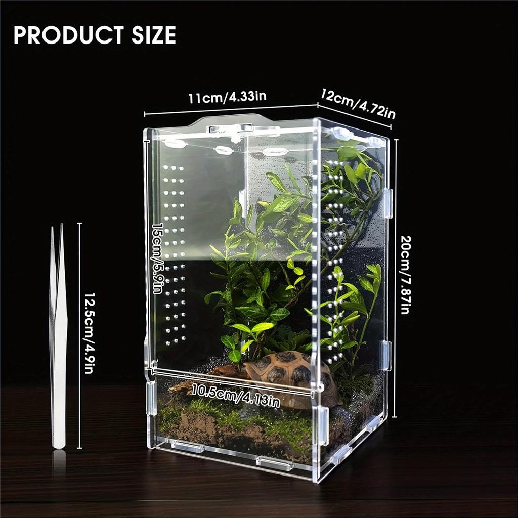 Reptile Acrylic Enclosure High Transparency Habitat Tank for Spider Mantis Gecko Corn Snake Breeding Box with Ventilation Holes