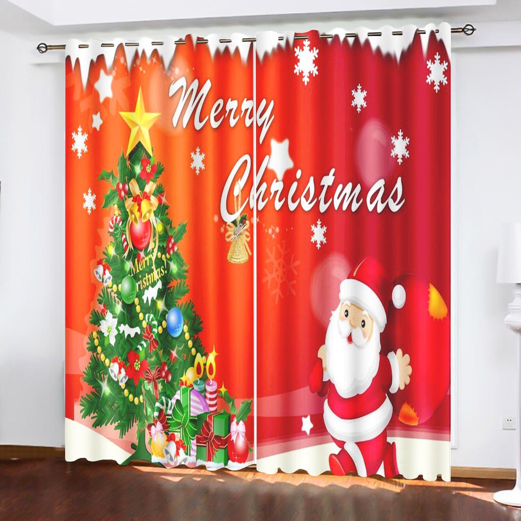 Christmas Santa Claus Suitable Home Decor Living Room Bedroom Blackout Curtains  Balcony Screen Cartoon Cute Perforated