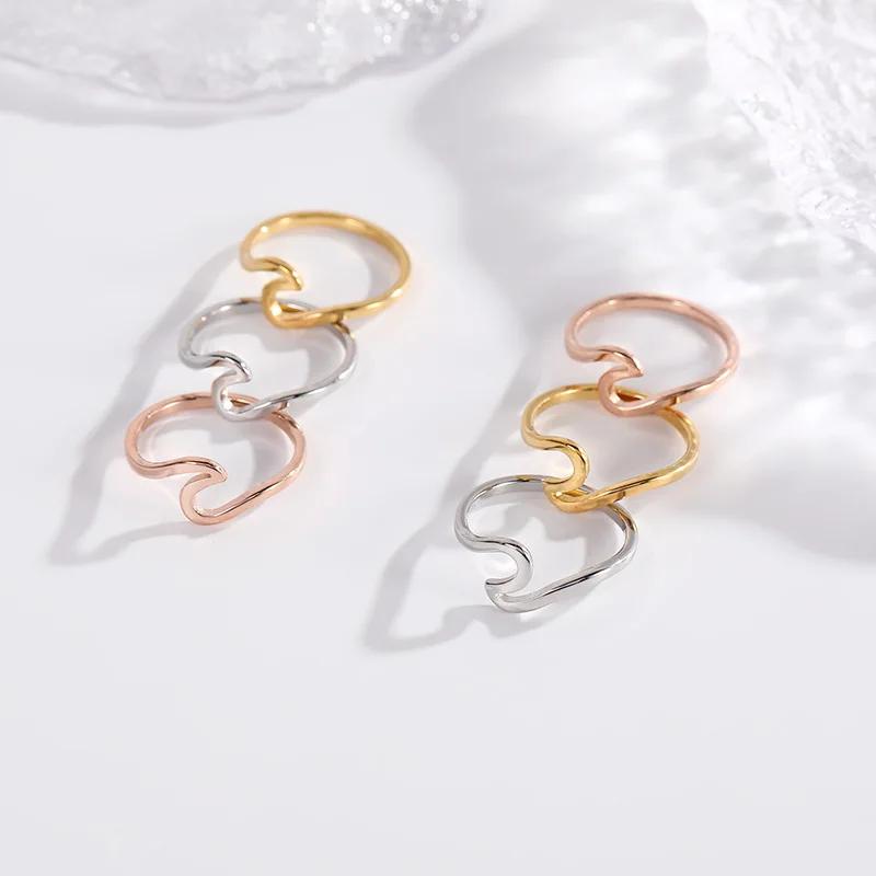 Stainless Steel Wave Rings for Women Men New Simple Design Sea Wave Shape Ring Size 5-10 Surf Wavy Jewelry Accessories