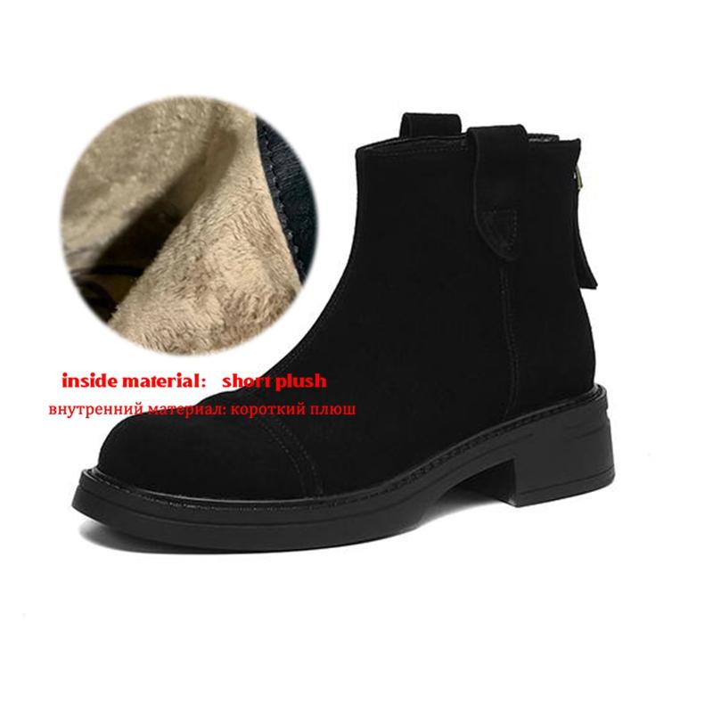 Krazing Pot Krowi Zamsz Nubuk Zima Okrągły Nosek Nowoczesne Kozaki Średni Obcas Zamek Błyskawiczny Styl Punk Damskie Botki