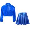 Mädchen Metallic Hip Hop Jazz Tanz Umlegekragen Langarm Reißverschluss Jacke Elastischer Bund Ausgestellter A-Linien Rock