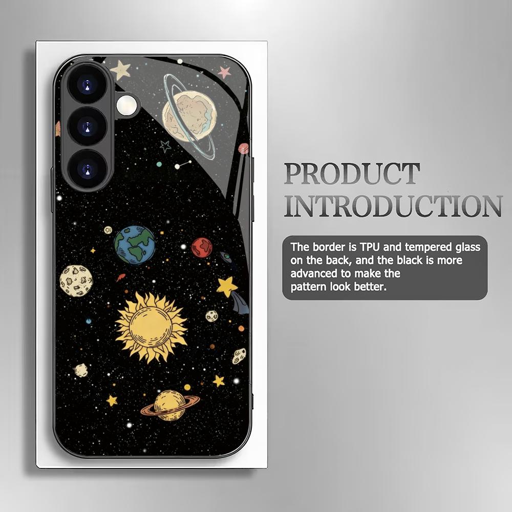 Space Sternenhimmel Schwarze Gehärtete Glas Handyhülle Geeignet für Samsung Galaxy S26 S25 S24 S23 S22 S21 S20 FE/Ultra/Plus Anti-Drop