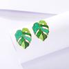 1 Pair Of Women Earrings Alloy Bohemian Style Drop Oil Green Leaf Earrings