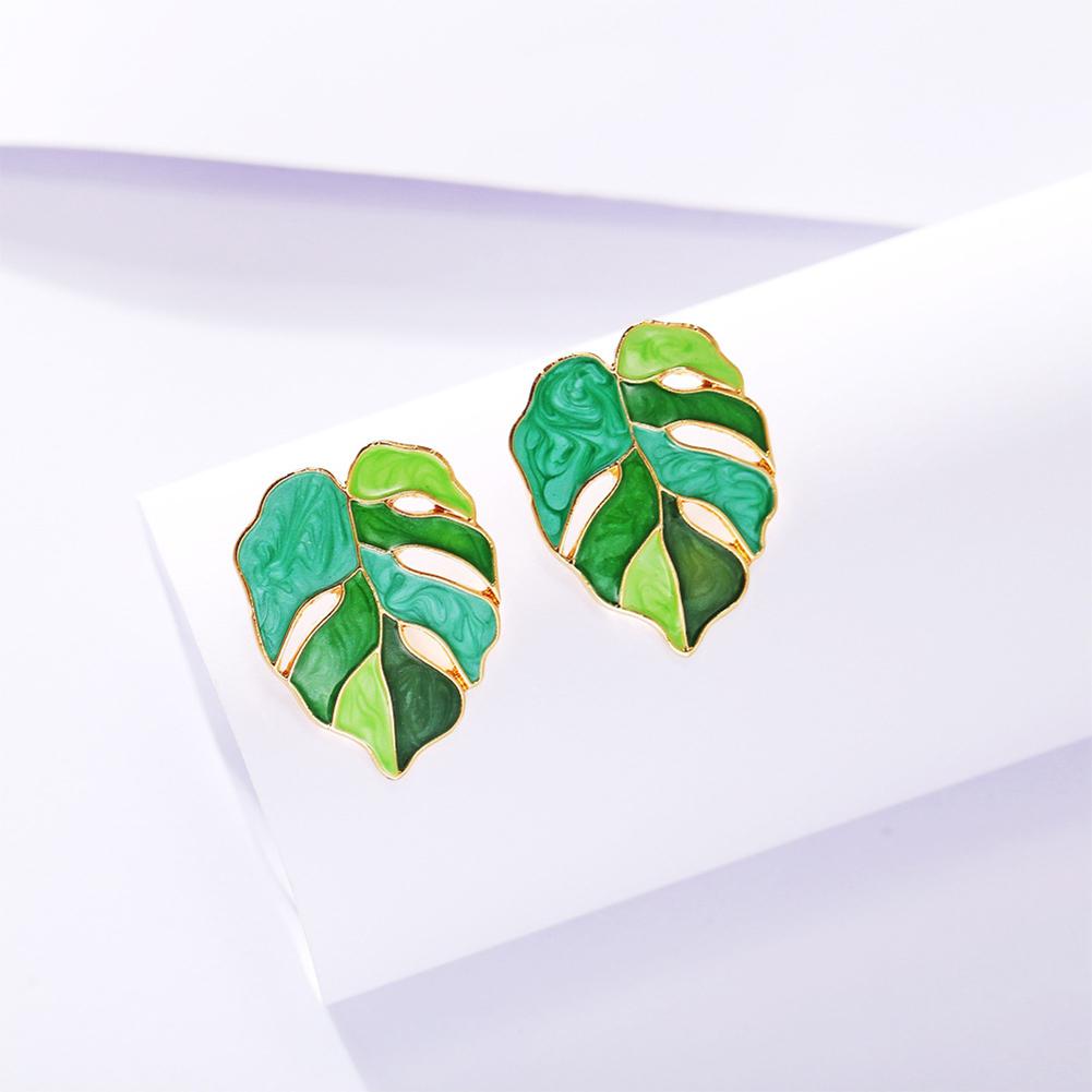 1 Pair Of Women Earrings Alloy Bohemian Style Drop Oil Green Leaf Earrings