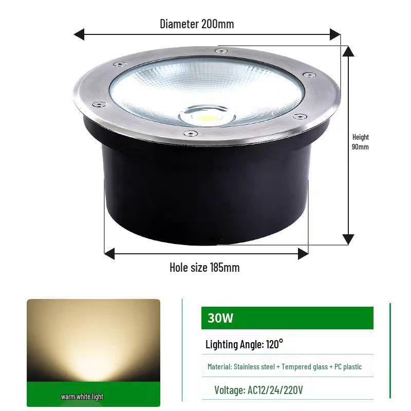 LED Waterproof Outdoor In-Ground COB Light - Round/Square for Courtyard, Walkway, and Lawn Landscaping