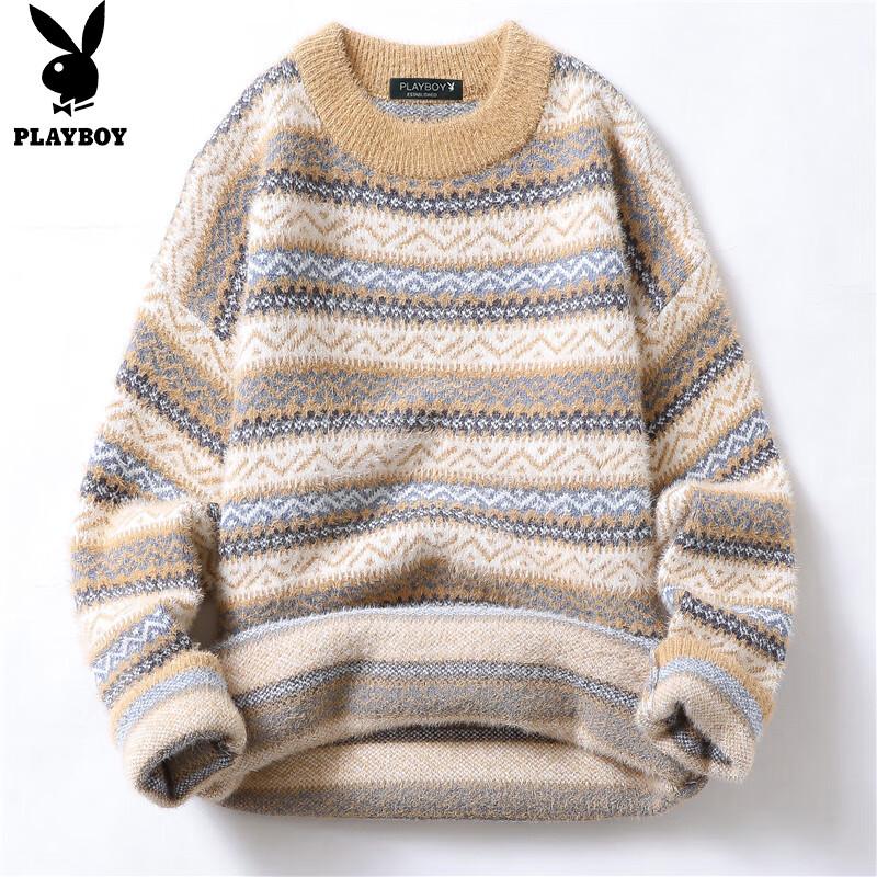 

PLAYBOY Men s Striped Pullover Knit Sweater XL